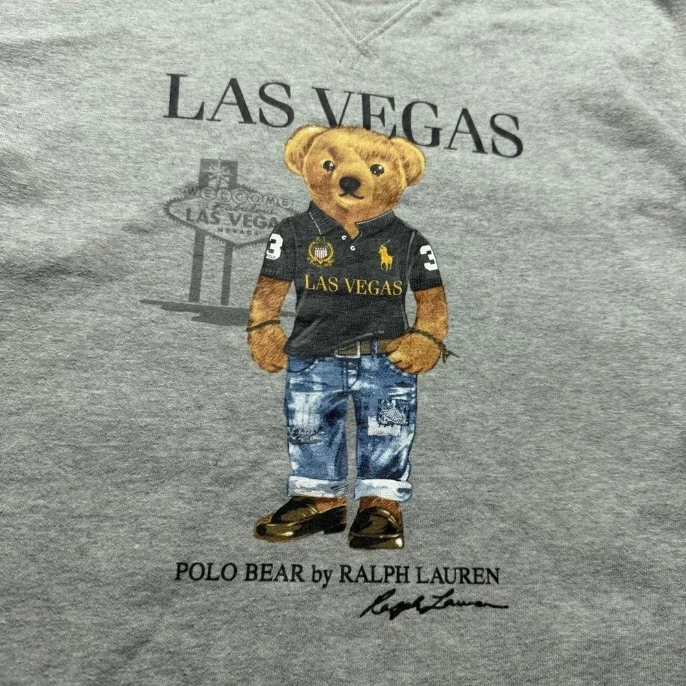 Polo Ralph Lauren Grey Fleece Las Vegas Polo Bear Sweatshirt Medium FLAWS